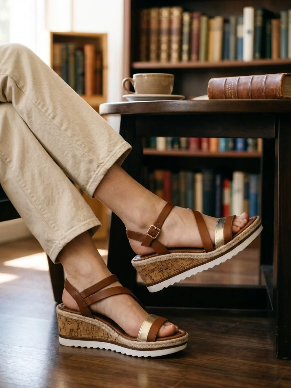 Coach‎ and Four Banno Luggage Brown Leather Cork Platform Sandals 9.5